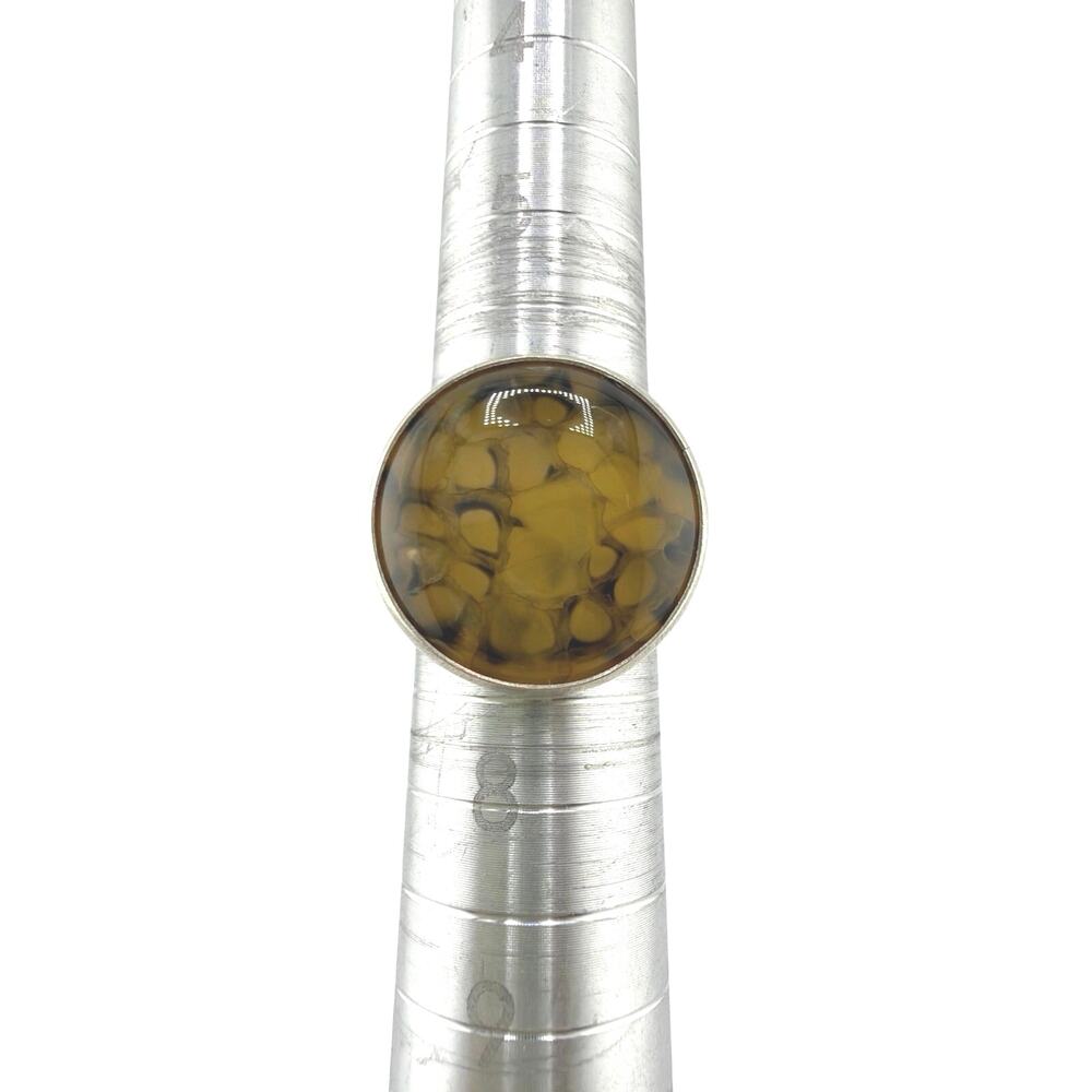Yellow With Black Dragon Vein Agate Sterling Silver Artisan Ring Size 7